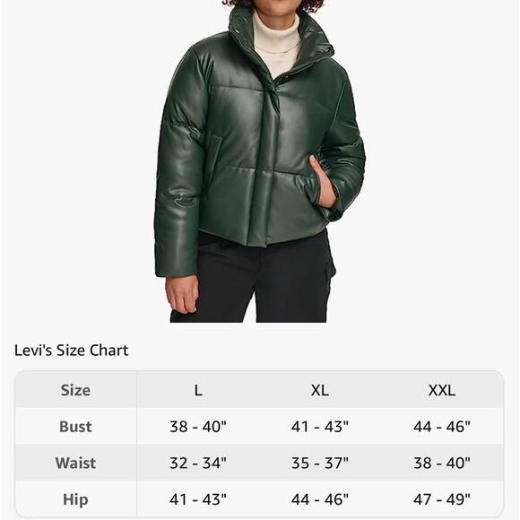 Levi's Water Resistant Vegan Leather Short Puffer Jacket Spruce NEW Size XLarge - Picture 6 of 6